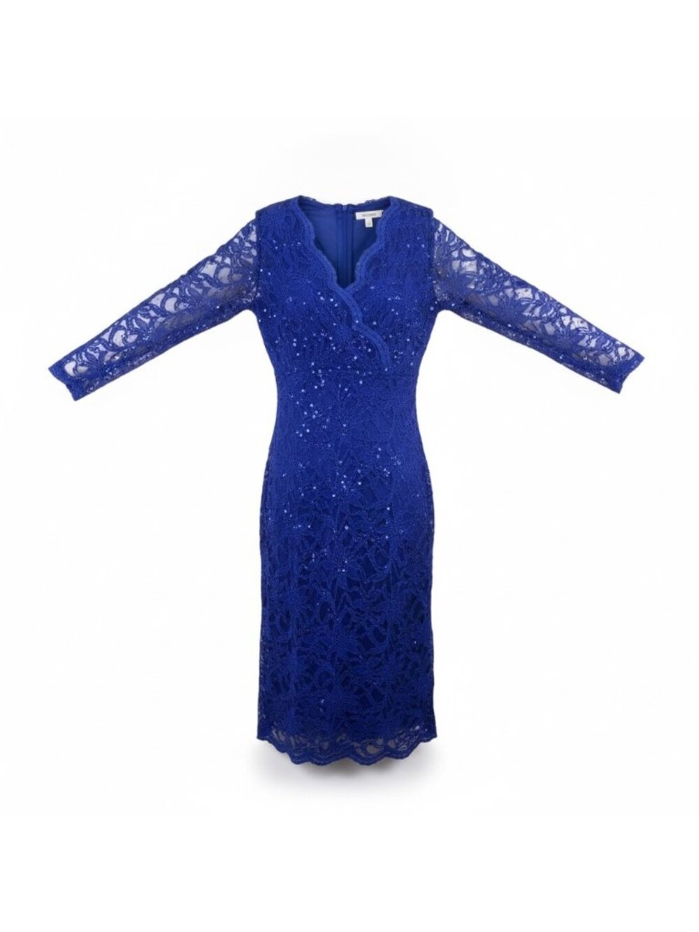 Blu Sage Womens Royal Lace Sheath Dress 3/4 Sleeve Sequin Size 6P